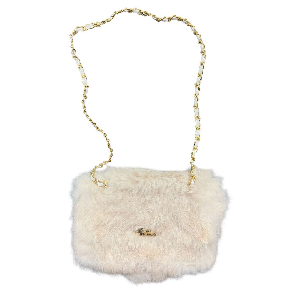 Spiegel Women's Ivory Faux Fur Chain Crossbody Clutch Bag Casual Small Purse